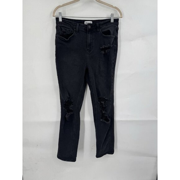 Abound Distressed Straight Leg Jeans Women 29 Black Denim Grunge Skater Preppy - Picture 1 of 9